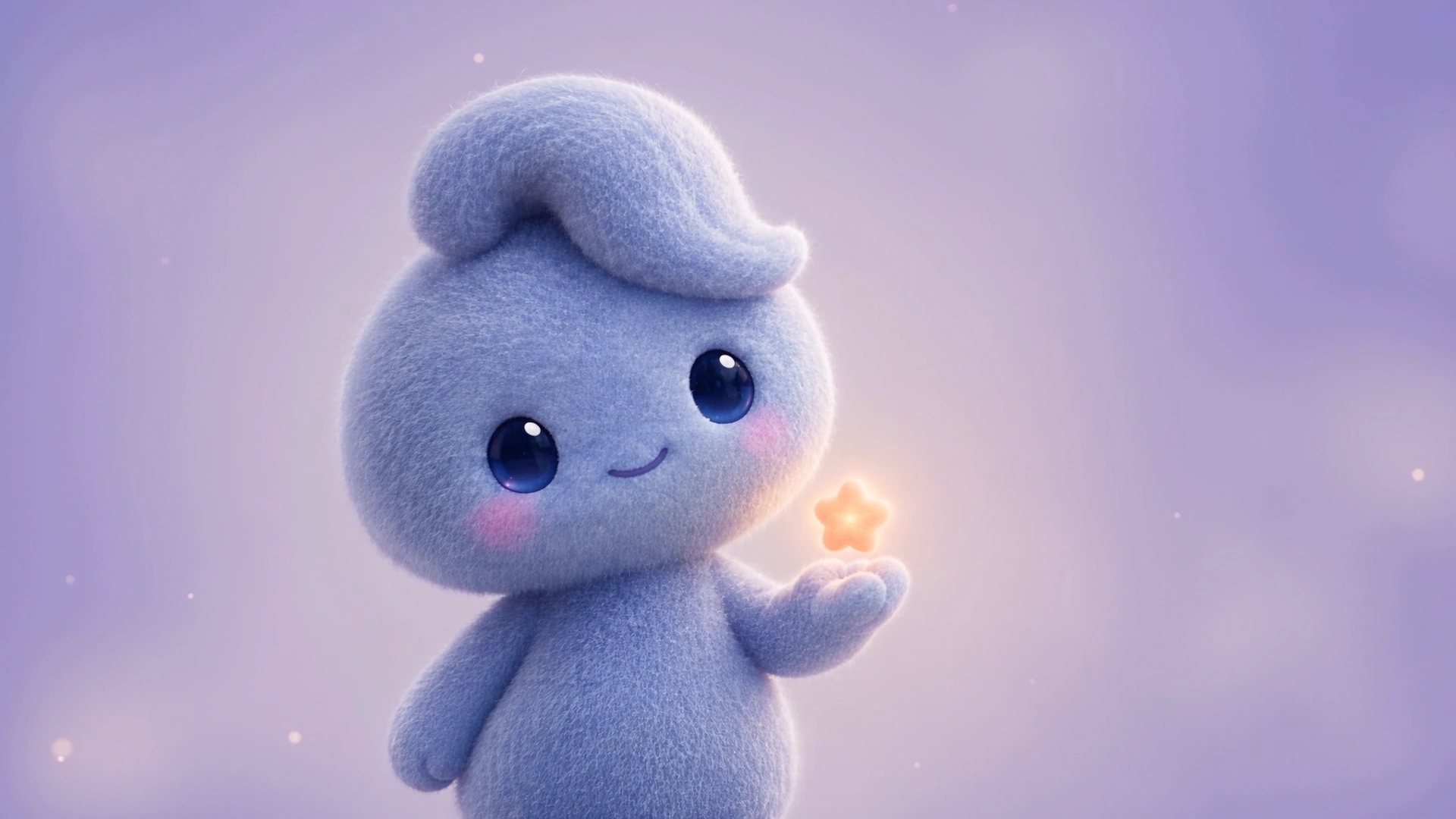 Ilou, a soft periwinkle character, holding a glowing apricot star